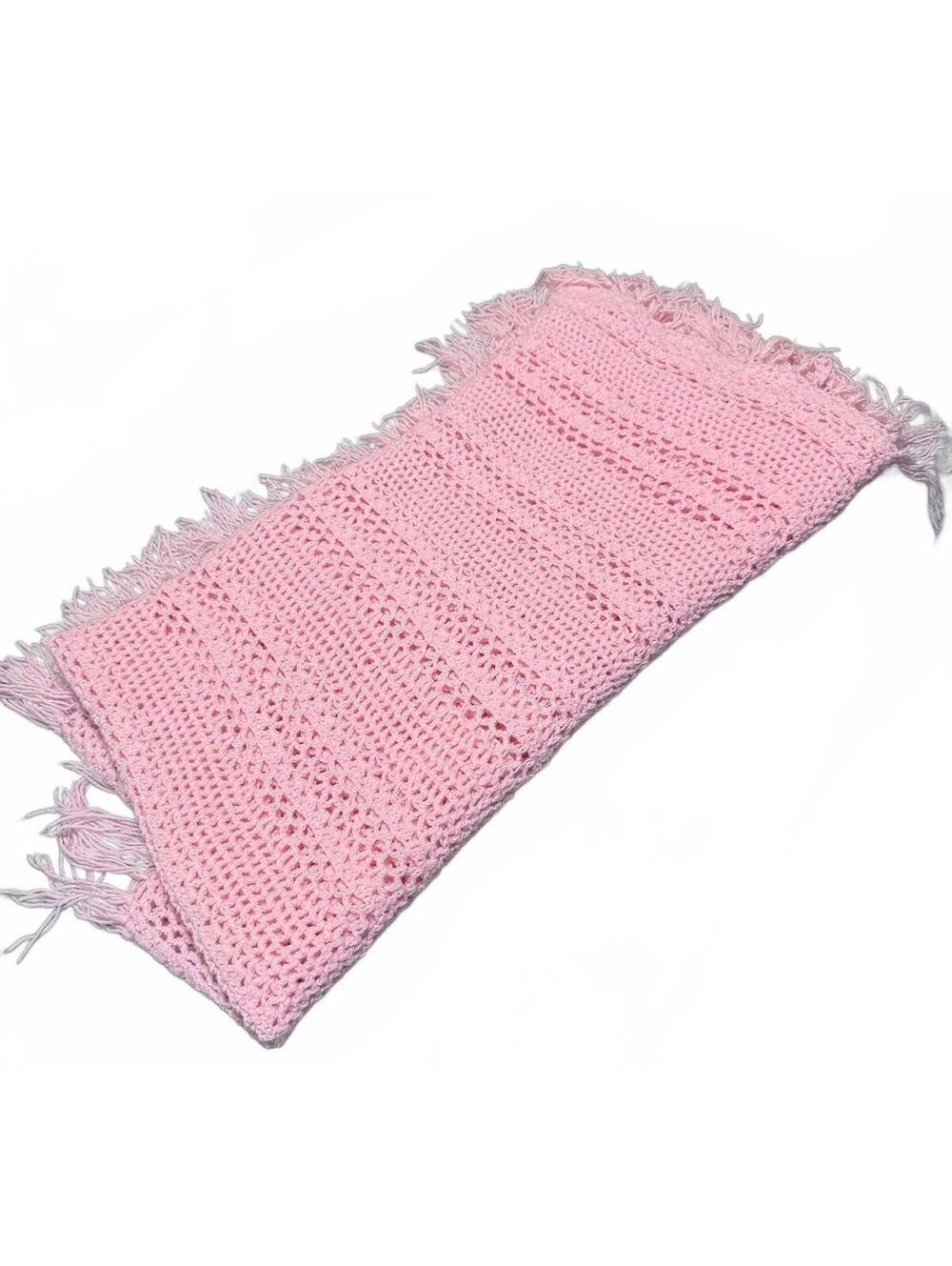 Vintage Pink Crochet Blanket 41"x49" Boho Cottage MCM Babygirl 60s 70s Cozy Home